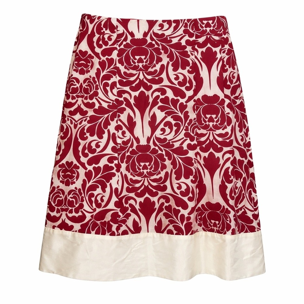 Ann Taylor Silk Skirt Sz 12 Red Abstract Tulip Peony Romantic Spring A-line